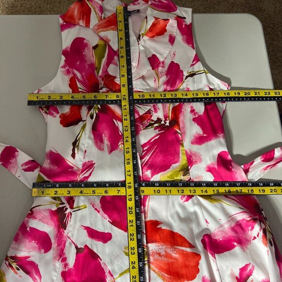 Jones New York Dress Womens 10 Pink Floral Ruffle Collar Belted Button Up A-Line - Picture 2 of 12